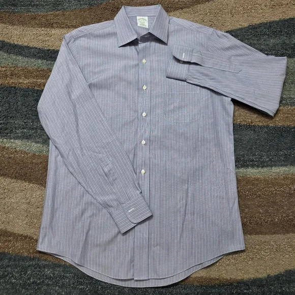 Brooks Brothers Milano Dress Shirt 16-34 Blue Stripe Non-Iron Supima Cotton - Picture 3 of 6